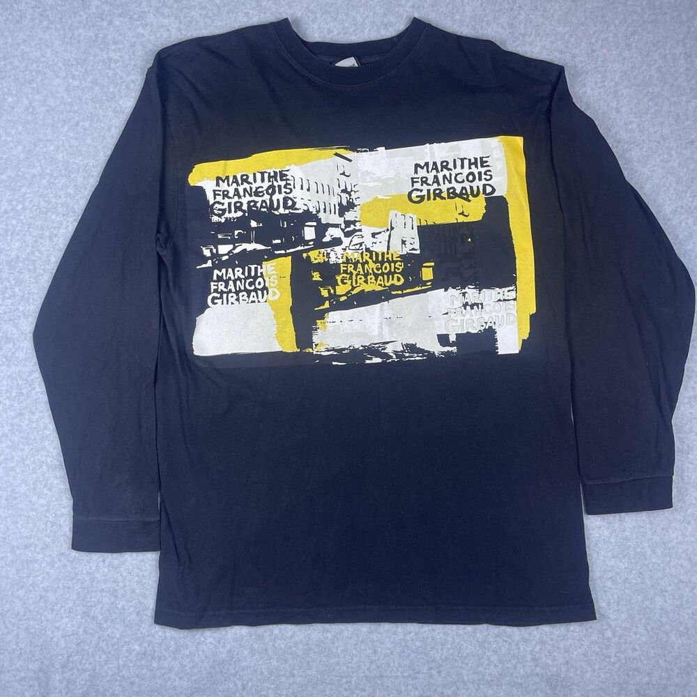 Vintage Marithe Francois Girbaud Long Sleeve Shirt Black Yellow Graphic 90s Y2K